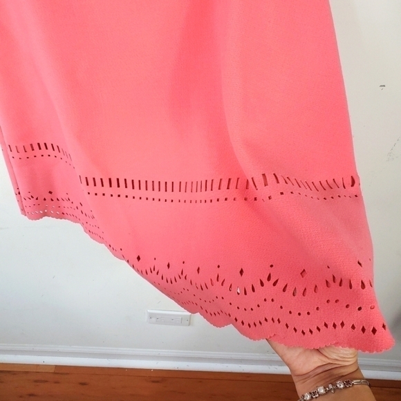 Ann Taylor Loft laser cut A line Coral Color Mini Skirt size 12 - Picture 8 of 14